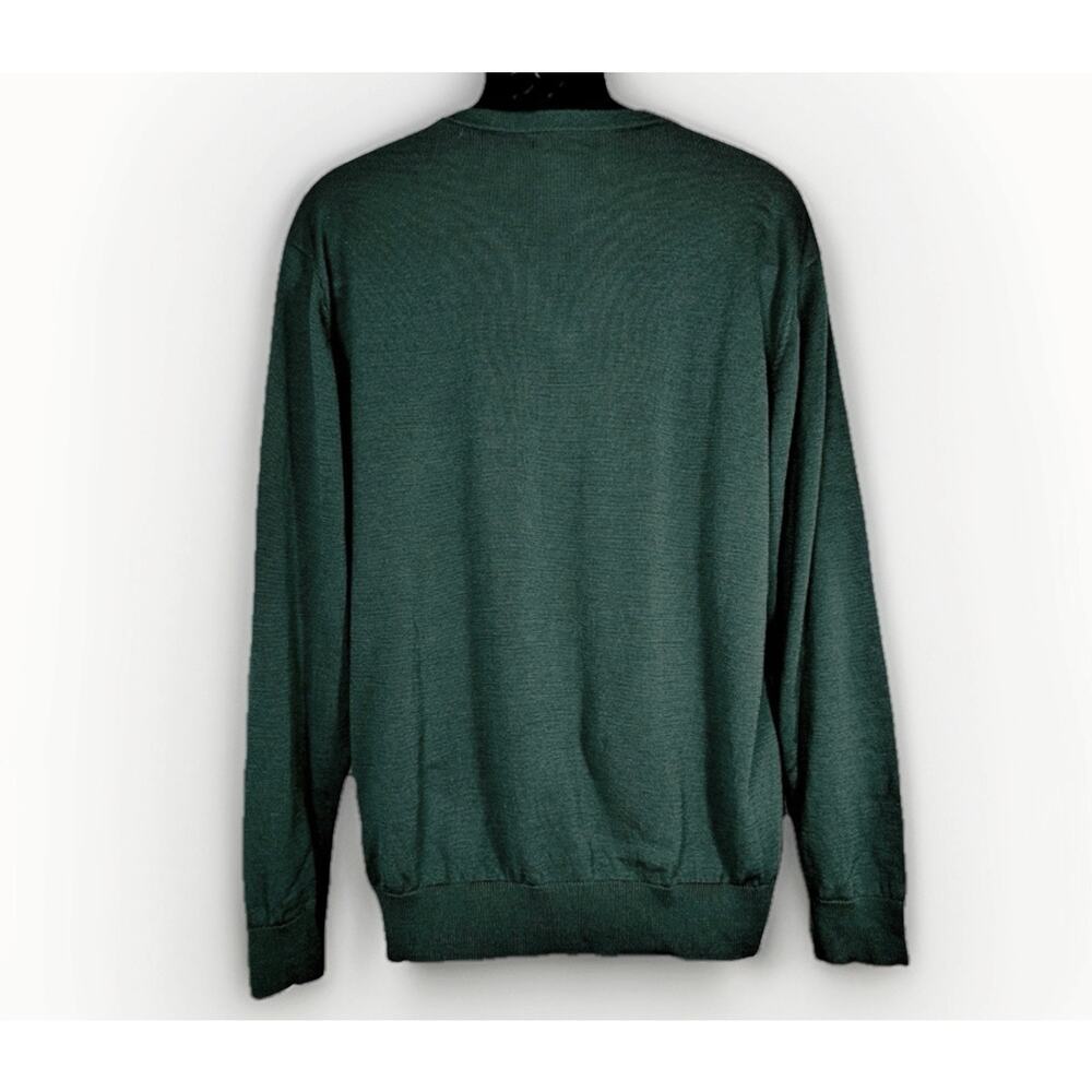 FIELDS Large Washable Australian Merino Wool Luxury Sweater Forest Green V Neck - Picture 3 of 7